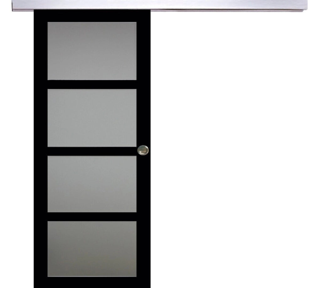 Porta scorrevole Telia nera H204 x L83 con binario in alluminio + 2 gusci installati
