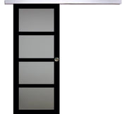 Porta scorrevole Telia nera H204 x L83 con binario in alluminio + 2 gusci installati