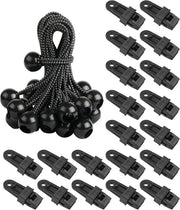 Set di Clip per Tenda con Sferette Elastiche - 40 pezzi - Nero - Accessori per Camping.