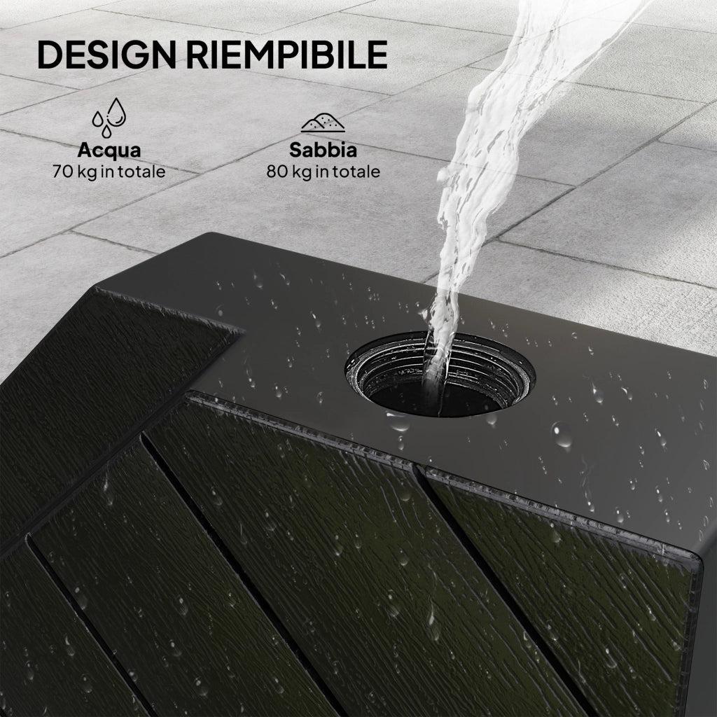 Base per Ombrellone a Braccio 4 Pezzi Riempibile con Acqua o Sabbia fino a 80 kg ¨C zephmum ¨C Nero