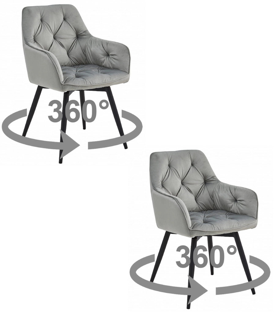 Sedia girevole in velluto VALORA LUKK360 - Gambe grigio argento / nere x 2