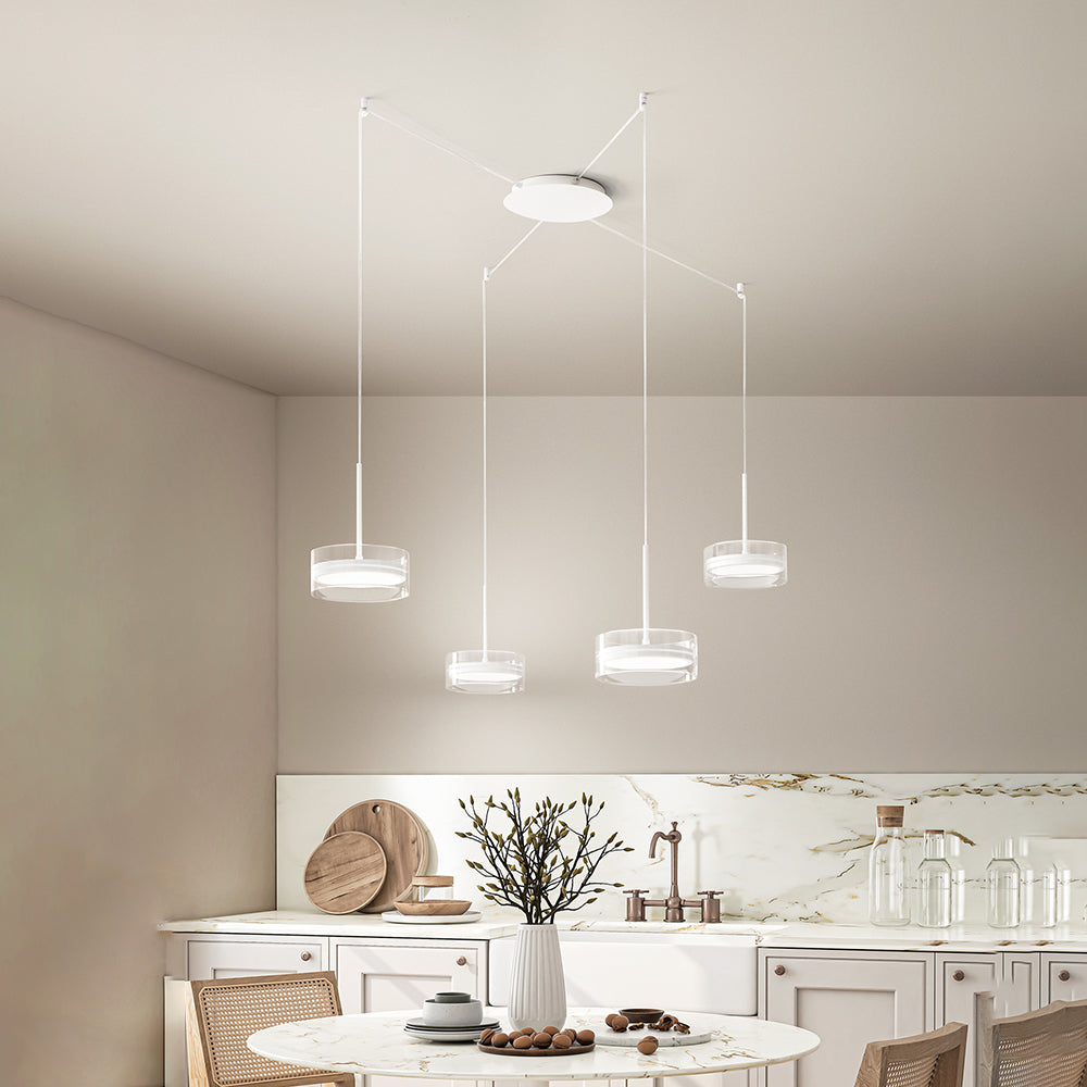 Lampadario Contemporaneo Aere Metallo Bianco Vetro 4 Luci Led 14W 3000K