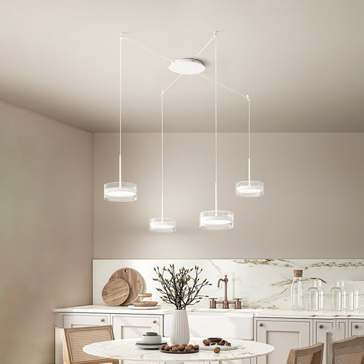 Lampadario Contemporaneo Aere Metallo Bianco Vetro 4 Luci Led 14W 3000K