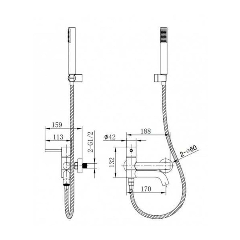 IMEX Miscelatore vasca-doccia con corpo in ottone tubo flessibile PVC 180 cm supporto doccia ABS maniglia rotonda cartuccia ceramica Ø35 mm finitura nichel spazzolato modello Monza Imex-BDM039-4