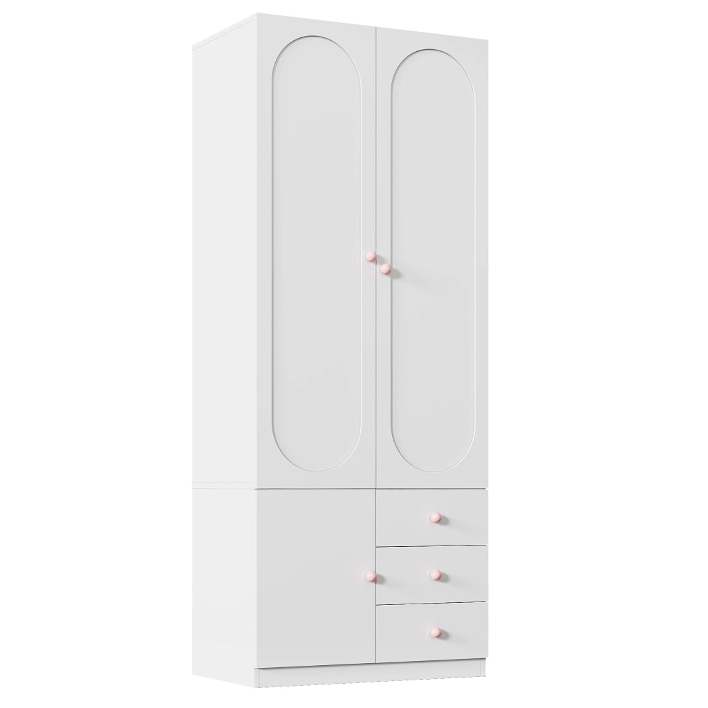 Armadio 80x50x200 cm con 2 ante e 3 cassetti in MDF bianco