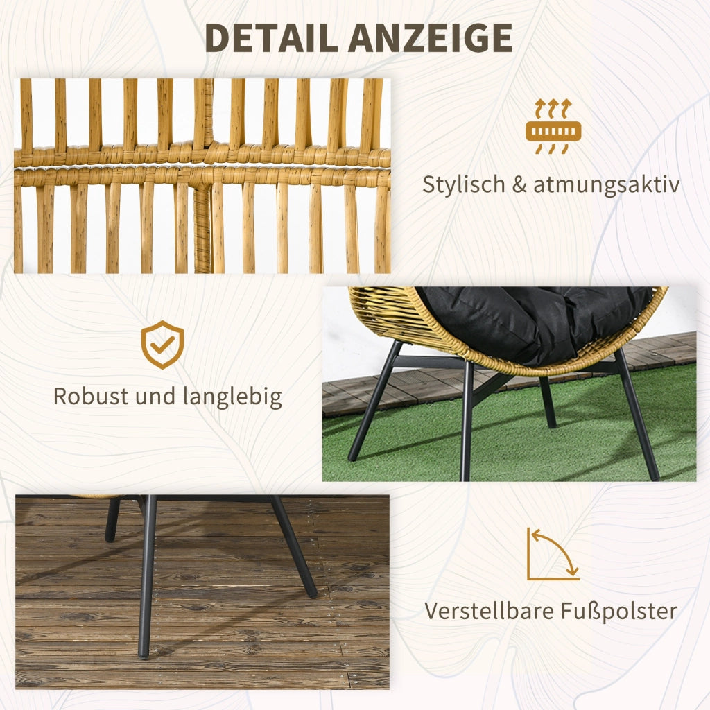 Poltrona da giardino in rattan ¨C zephmum ¨C Naturale e nero 89x75x143 cm