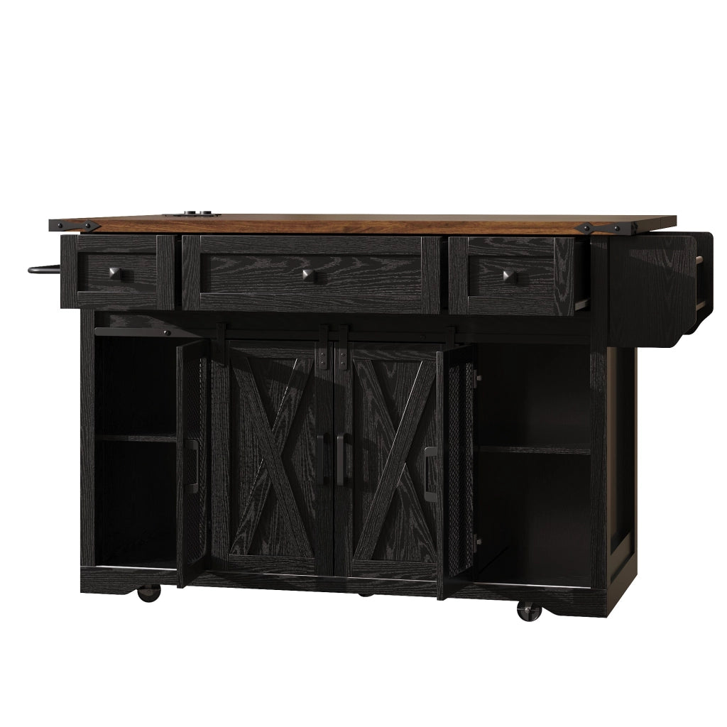 Credenza da cucina con 3 cassetti; ante scorrevoli; prese e USB per cucina in MDF nero