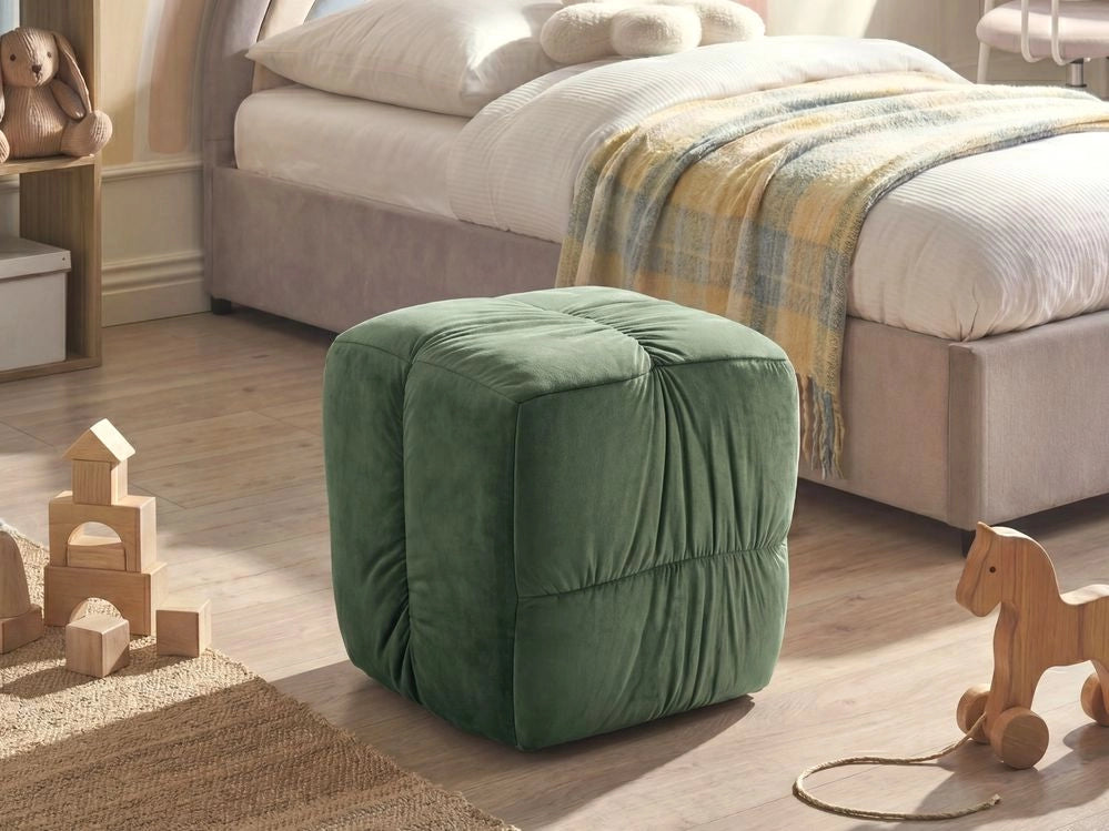 Pouf quadrato in velluto verde scuro, 38 x 38 cm, poggiapiedi decorativo con rivestimento setoso, in stile boho, per soggiorno e camera da letto