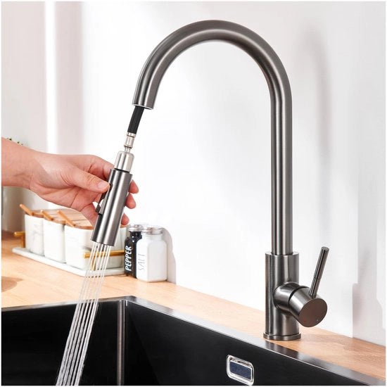 Usciotto della cucina estensibile, cucina usciotto estensibile con 2 tipi di getto doccia, miscelatore cucina in acciaio inossidabile con rubinetto della doccia 360° girabile con tubo di connessione 60CM