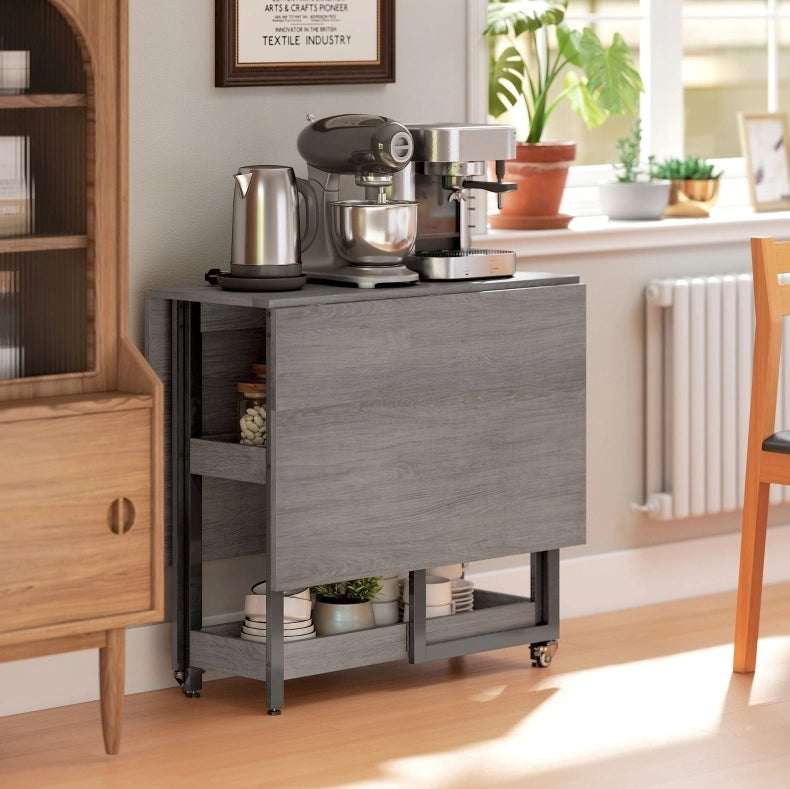 Tavolo pieghevole 133.4x80x75 cm con 2 vani aperti in legno grigio