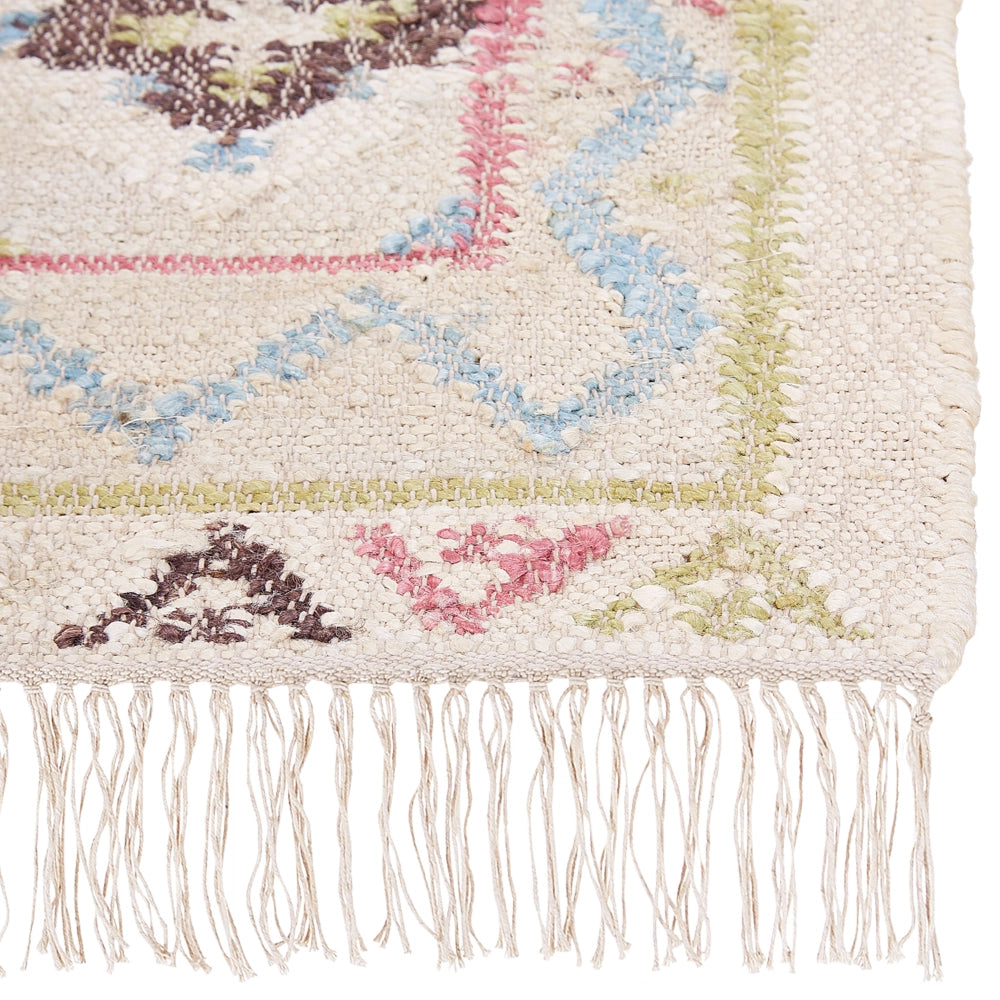 Tappeto in iuta beige multicolore 140 x 200 cm fatto a mano con nappe soggiorno camera da letto