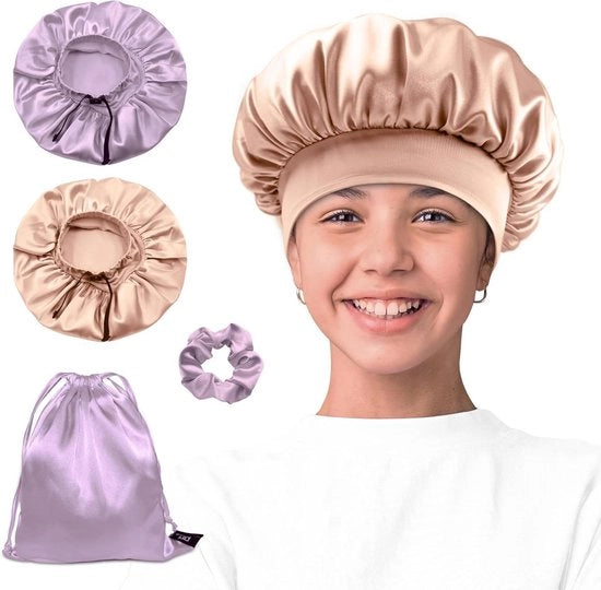Copricapo in seta per donne con capelli ricci - 4 pezzi con confezione regalo