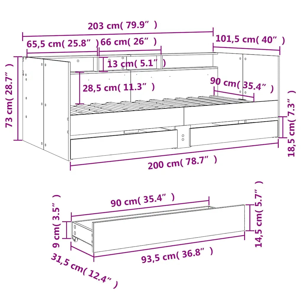 Divano Letto con Cassetti senza Materasso 90x200 cm