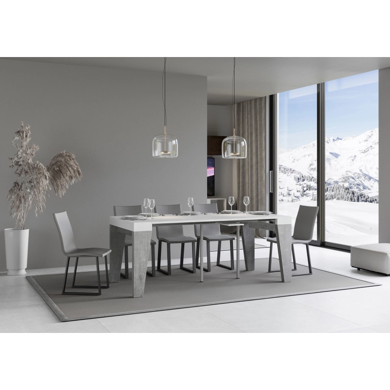 Consolle allungabile 90x40/196 cm Naxy Mix Small piano Bianco Frassino - Bianco Frassino/Cemento