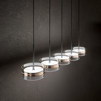 Lampadario Contemporaneo Aere Metallo Oro Rosa Vetro Nero 5 Luci Led 14W 3000K