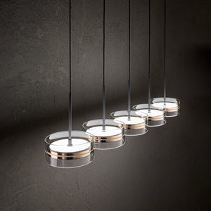 Lampadario Contemporaneo Aere Metallo Oro Rosa Vetro Nero 5 Luci Led 14W 3000K