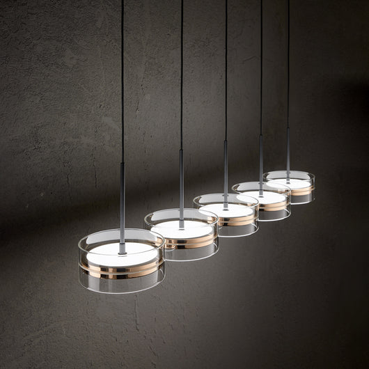 Lampadario Contemporaneo Aere Metallo Oro Rosa Vetro Nero 5 Luci Led 14W 3000K