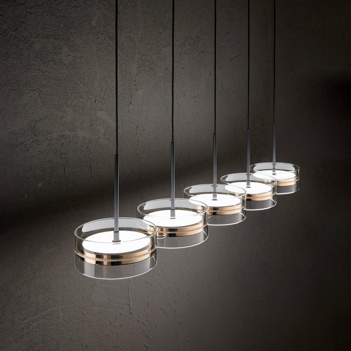 Lampadario Contemporaneo Aere Metallo Oro Rosa Vetro Nero 5 Luci Led 14W 3000K