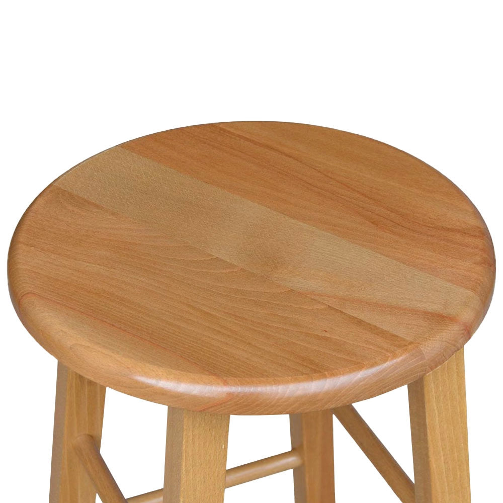 Sgabello h 47 cm in legno noce chiaro con seduta rotonda e gambe curve