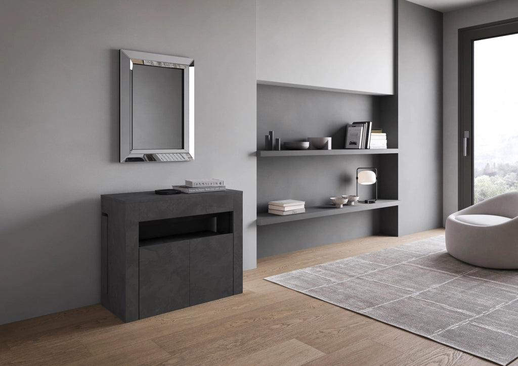 Consolle allungabile 90x42/302 cm Evolis Antracite Spatolato con panca inferiore