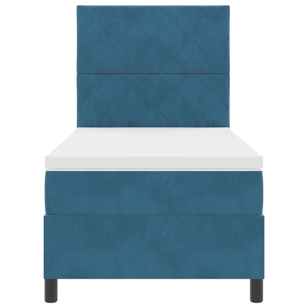Letto Box Spring  con Materasso e LED Blu Scuro 100x200 cm Velluto