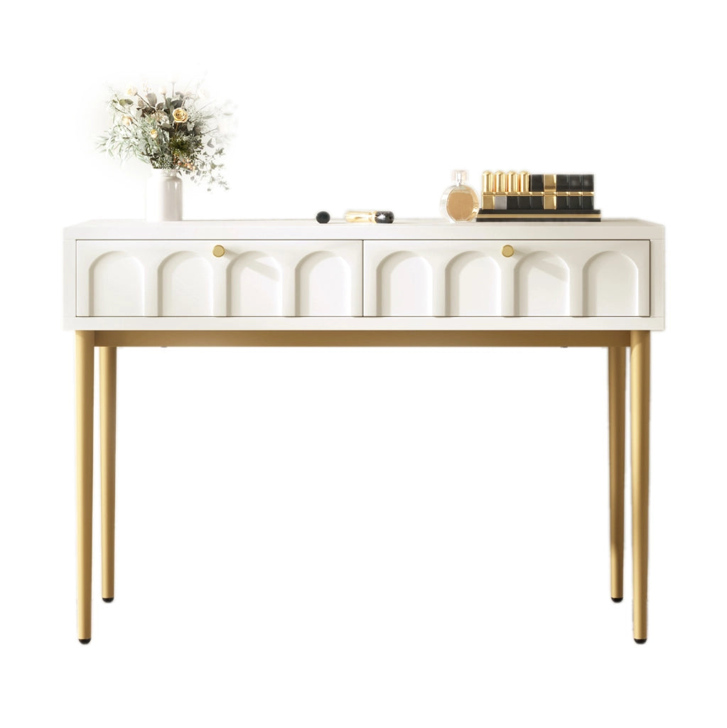 Toeletta con 2 cassetti 100x45x76;5 cm in truciolare e metallo; crema