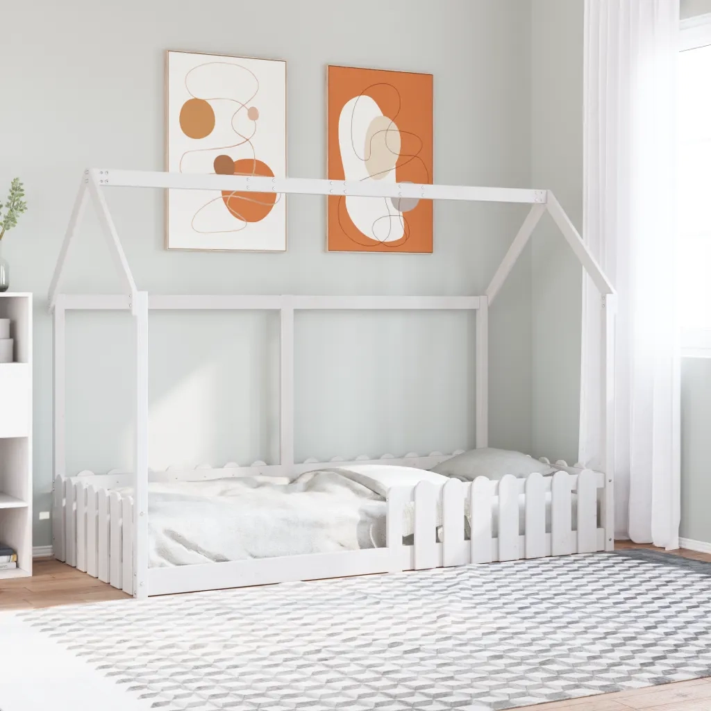 Giroletto Casetta Bambini | Letto Infantile | Lettino Bianco 90x200 cm Legno Massello Pino