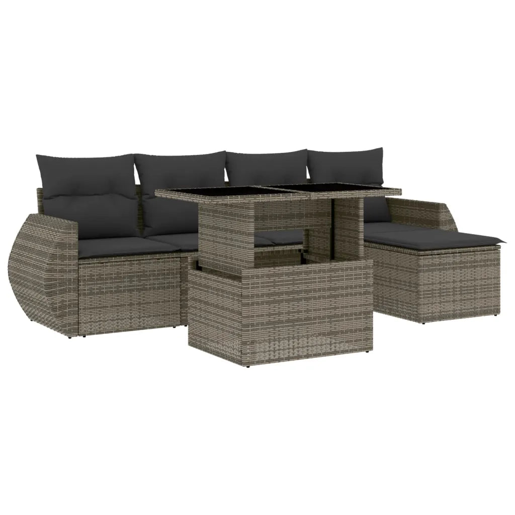 Set Divano da Giardino 6 pz con Cuscini Grigio in Polyrattan 3268500