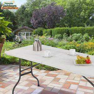 Tavolo Pieghevole in Resina HDPE 183x76 H74cm Richiudibile Salvaspazio Bianco