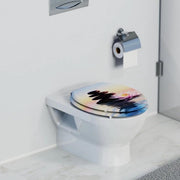 Braccio per WC SUNSET con meccanismo softclose in legno | braccio per WC con coperchio WC | coperchio WC in legno con motivo (massima carico del braccio per WC 175 kg) | pelle