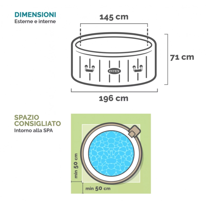 Spa gonfiabile idromassaggio 4 posti con riscaldamento 40°C e pompa filtro, diametro 196 cm altezza 71 cm per esterno - Intex