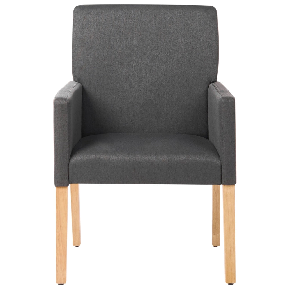 Sedia da pranzo Rivestimento in tessuto grigio Gambe in legno Seduta elegante con braccioli