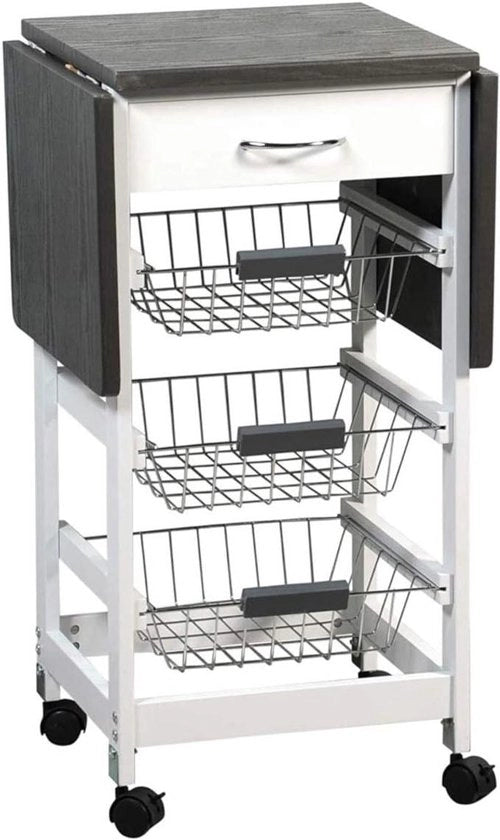 Carrello da cucina con tavoli ripiegabili - versatile - 1 pezzo - grigio - legno/plastica