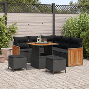 Set Divano da Giardino 8 Pezzi con Cuscini Nero Polyrattan Acacia