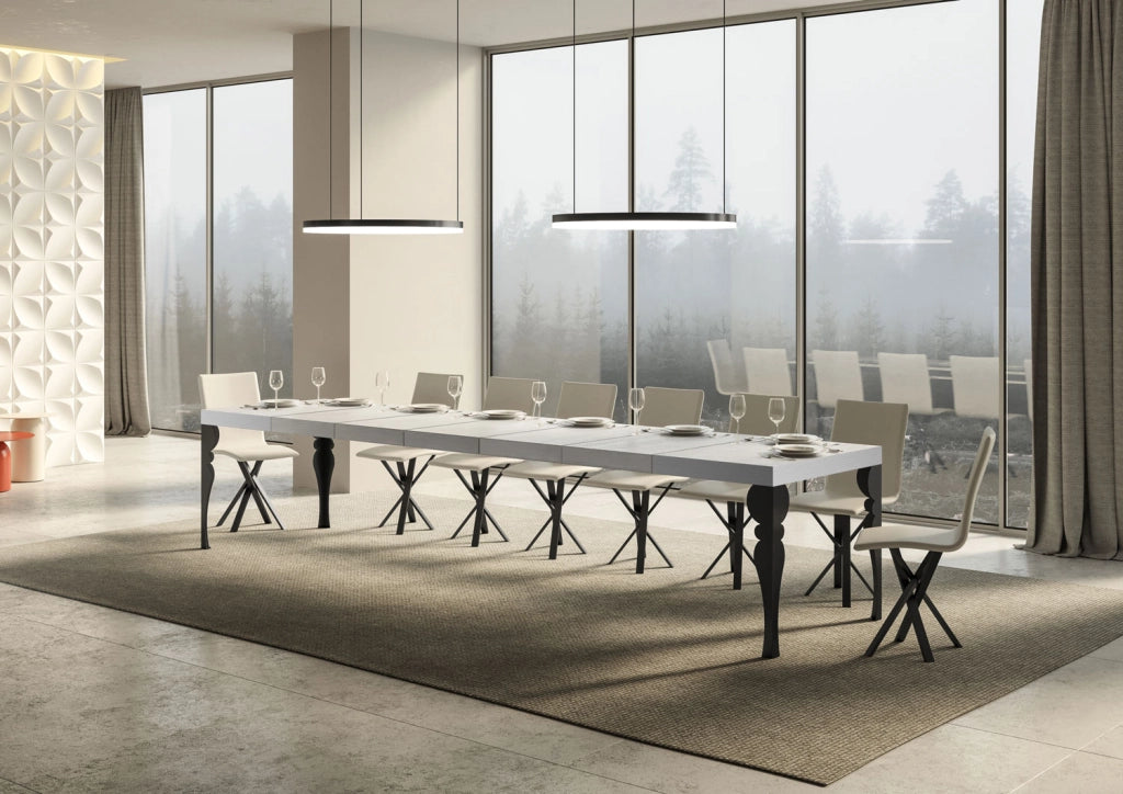 Tavolo allungabile 140/400x90 cm Paxon Premium bianco frassino gambe antracite