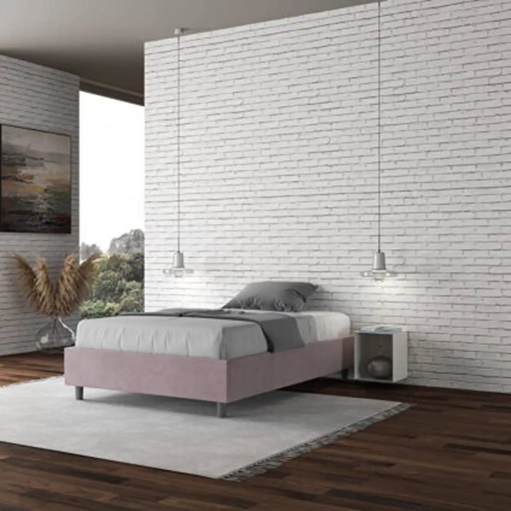 Letto matrimoniale francese contenitore imbottito 140x200 microfibra glicine Azelia