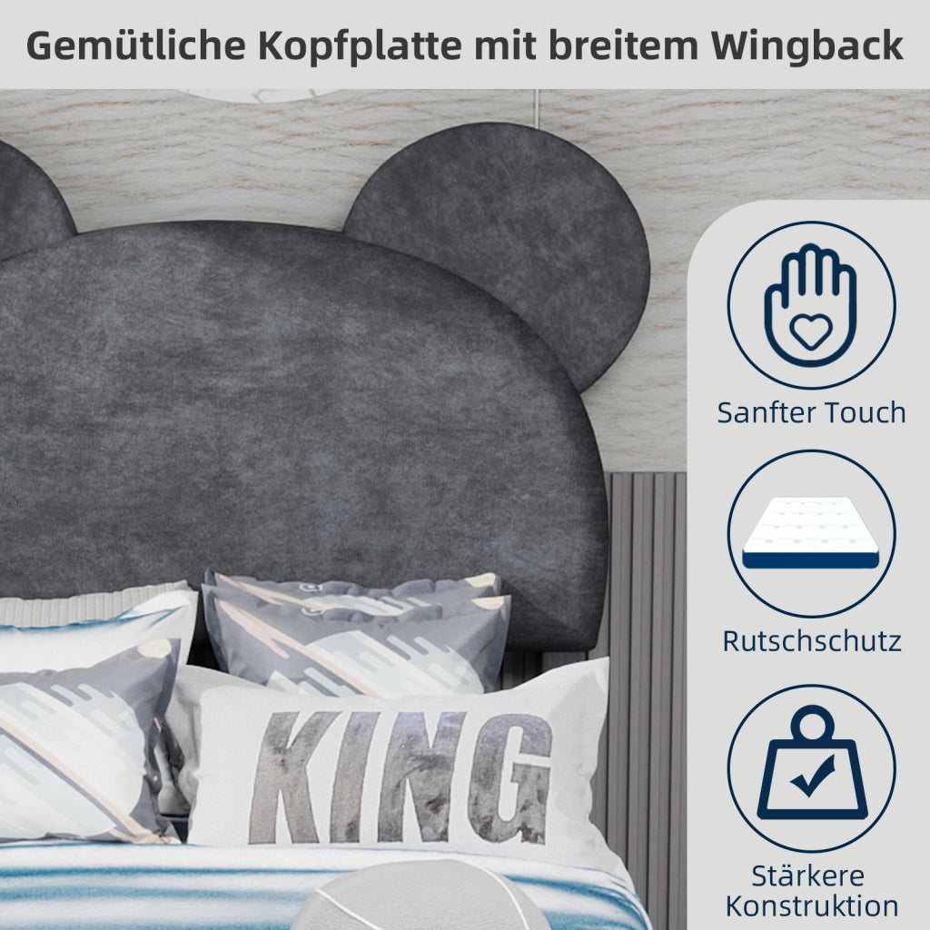 Letto Singolo 90x200 cm; Contenitore con Testiera Sagomata; in Tessuto e Metallo; Grigio