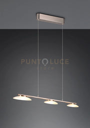 MERTON SOSPENSIONE LED 27W 2850lm, 3000K METALLO ACCIAIO CON 3 DIFFUSORI VETRO DIMMERABILE AD INTERRUTTORE L. 102CM
