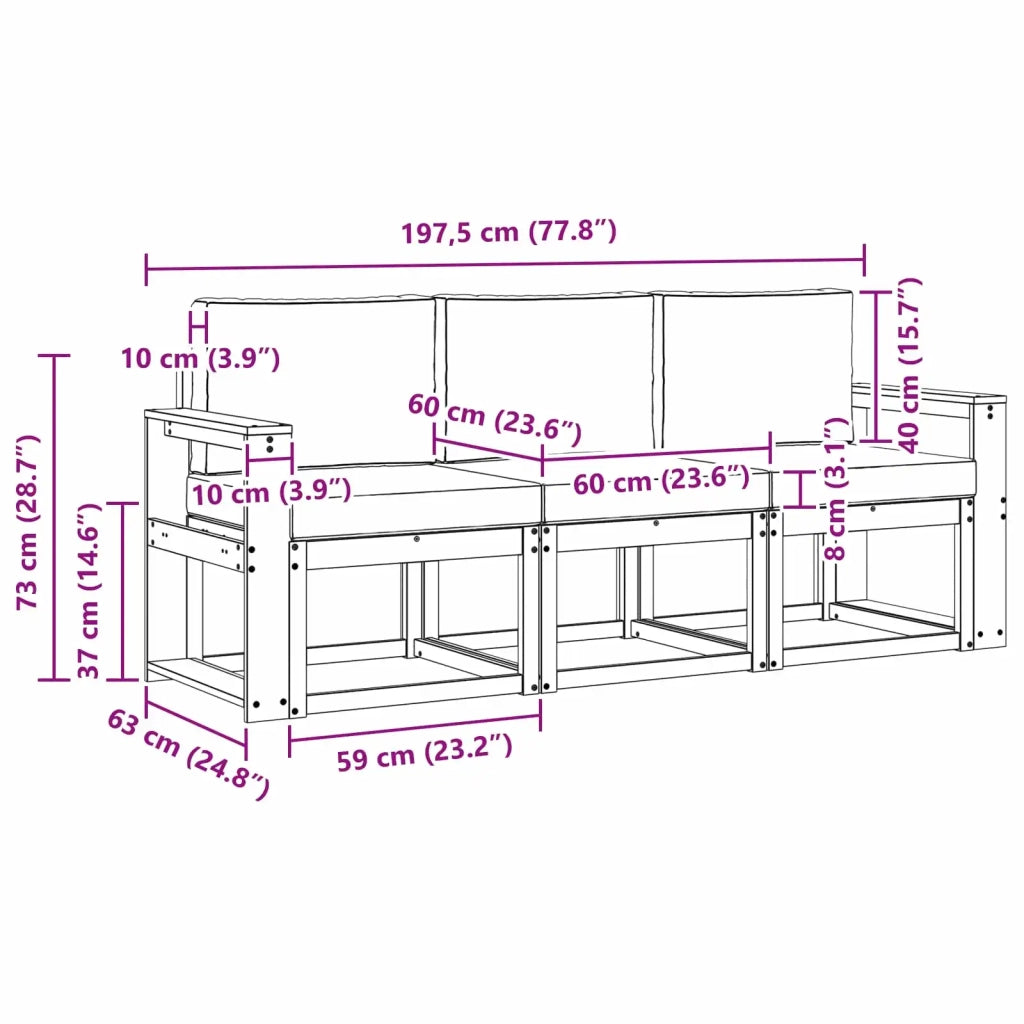 Set di divani da esterno 3 pz 3387182