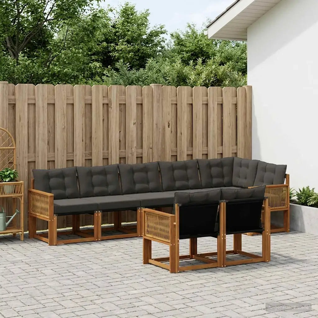 Set di divani da esterno con cuscino 8 pcs Naturale e Nero 3382036