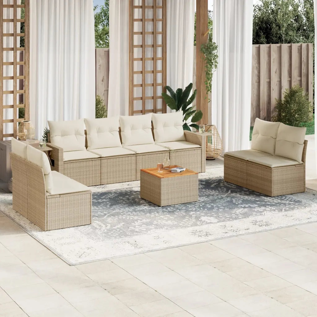 Set Divano da Giardino 9 pz con Cuscini Beige in Polyrattan 3256856