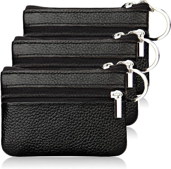 Tas Porta-sleutel in Pelle per Uomo e Donna - 3 Pezzi - Con 2 Scatole Separate - Portafoglio Mini per Chiavi di Auto e Casa e Carte di Credito - Nero - Unico Taglio - Design Moderno