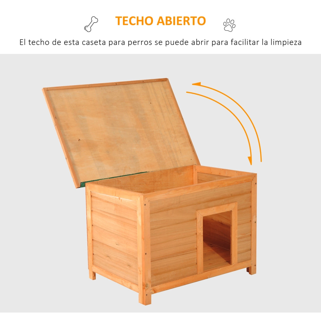 Cuccia per Cani da Esterno ¨C Xylo ¨C Tetto Apribile Legno Naturale 82x58x58 cm