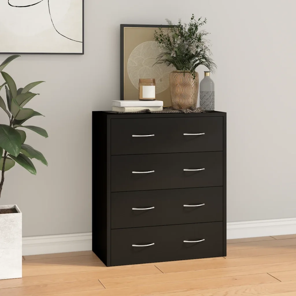 Credenza | Madia | Buffet da pranzo | Armadio da pranzo con 4 Cassetti 60x30,5x71 cm Nera