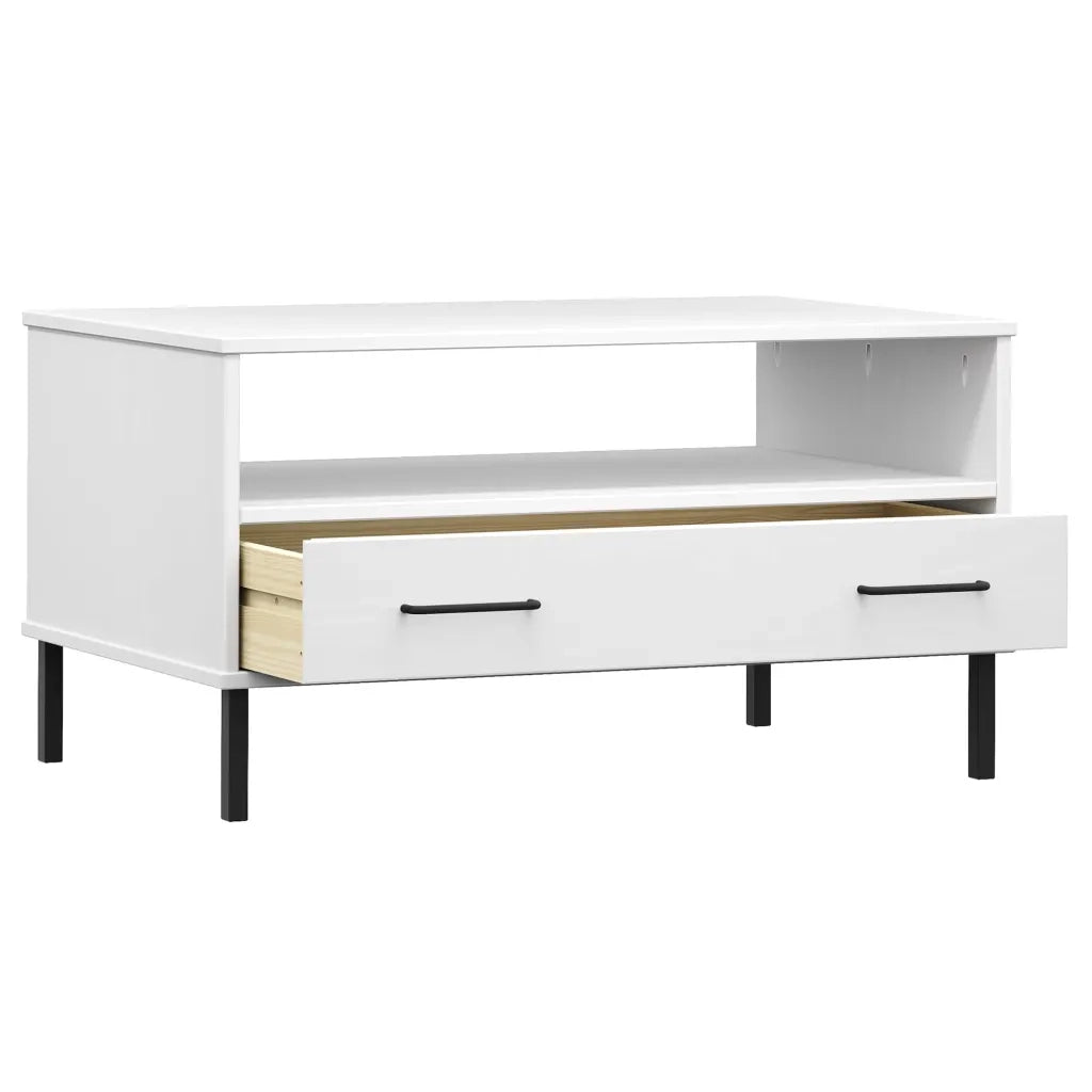 Tavolino-Tavolino da soggiorno-Tavolo Gambe Metallo Bianco 85x50x45 cm Legno Massello OSLO