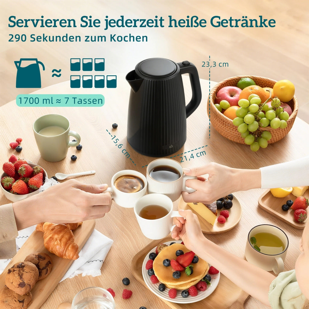 Set Colazione Elettrico - Xylo - Bollitore 1,7L + Tostapane 4 Fette + Cuociuova 6 Uova Nero