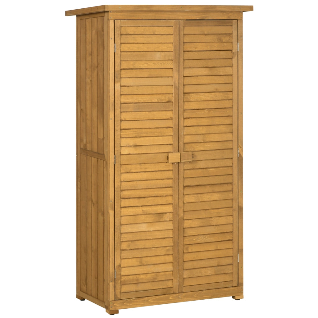 Armadio da giardino in legno con 3 ripiani e porte a lamelle, 87 x 46,5 x 160 cm
