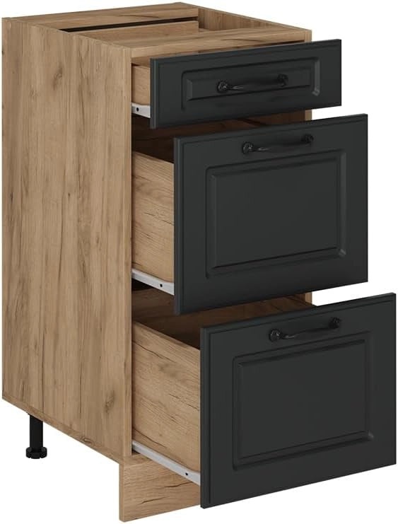Mobiletto base per cucina R-Line, Sonoma, 40 cm con cassetti, senza piano di lavoro