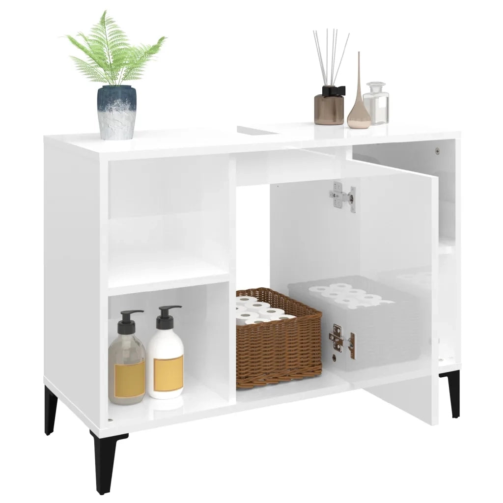 Mobile Lavabo Bianco Lucido 80x33x60 cm in Legno Multistrato 821294