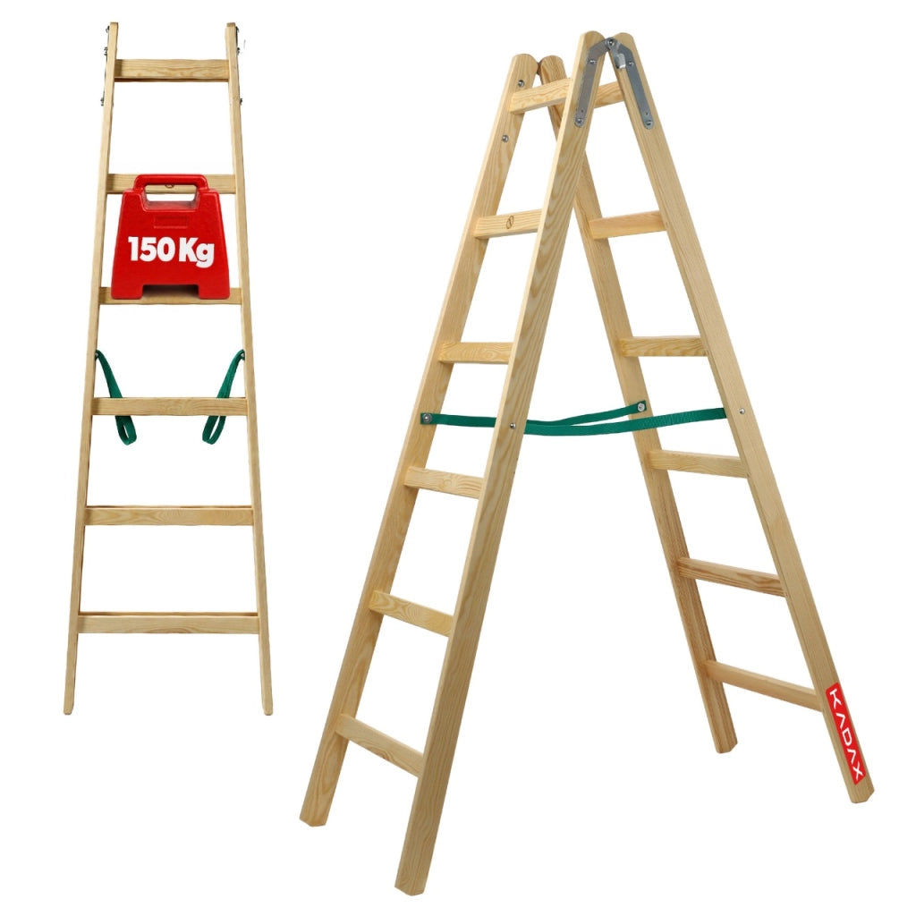 Scala domestica in legno KADAX a 6 gradini, a doppia faccia, per pittura, portata 150 kg.